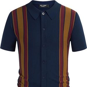 PJ Paul Jones Mens Polo Shirts Vintage Striped Lightweight Knit Shirt - Size L